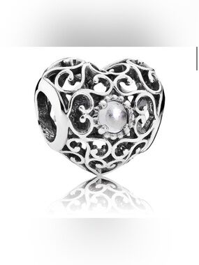 Authentic Pandora Retired April Signature Heart Rock Crystal S925 Ale Charm